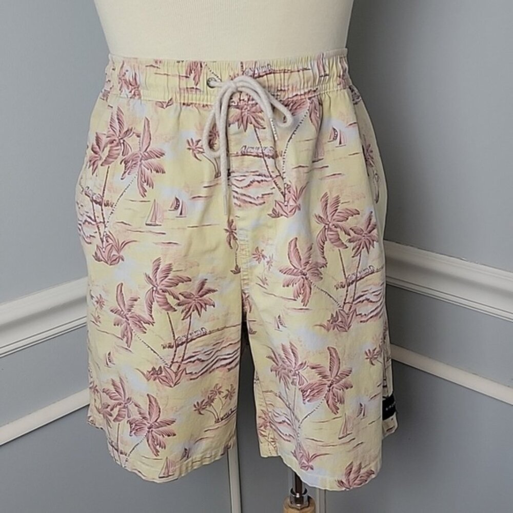 RIP CURL Layday Yellow Tropical Print Elastic Drawstring Waist Swim Board Shorts
